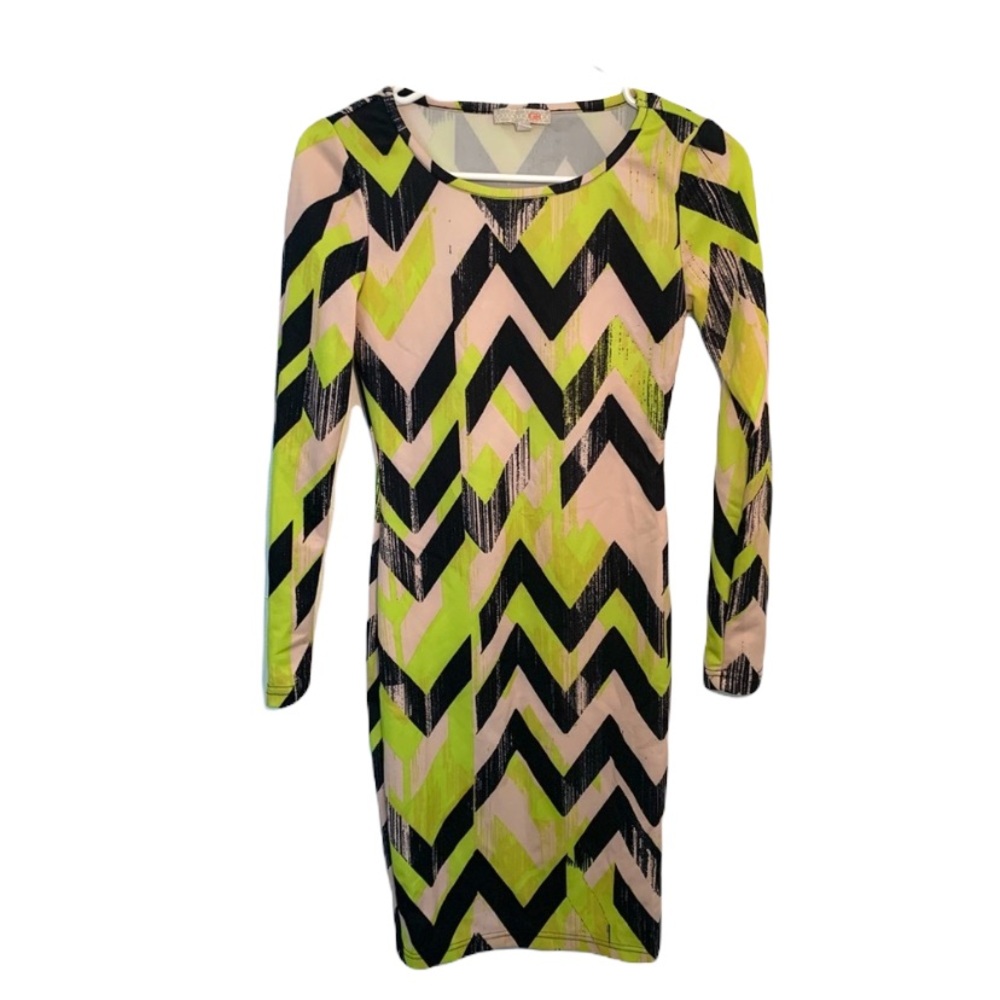 GB Long Sleeve Bodycon Dress Geometric